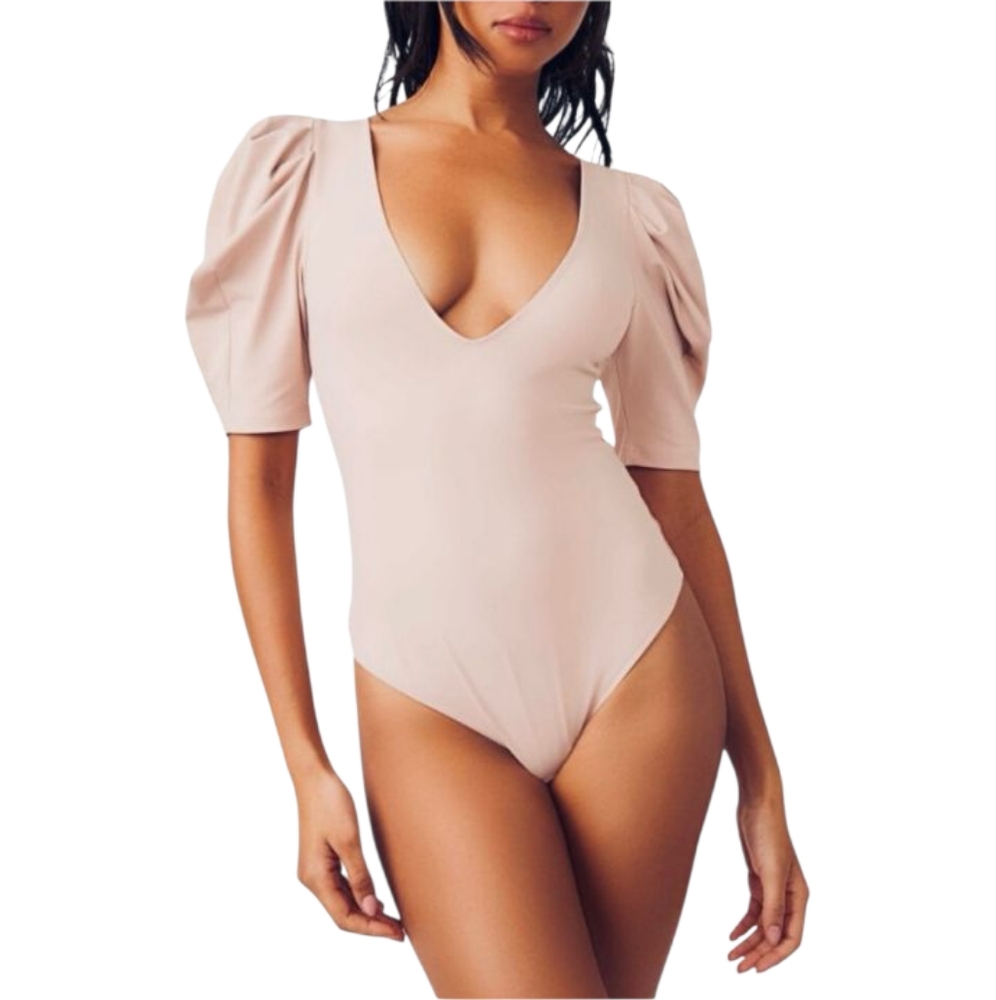 Free People Intimately Va Va Voop Bodysuit in Ballet V-neck Size Large